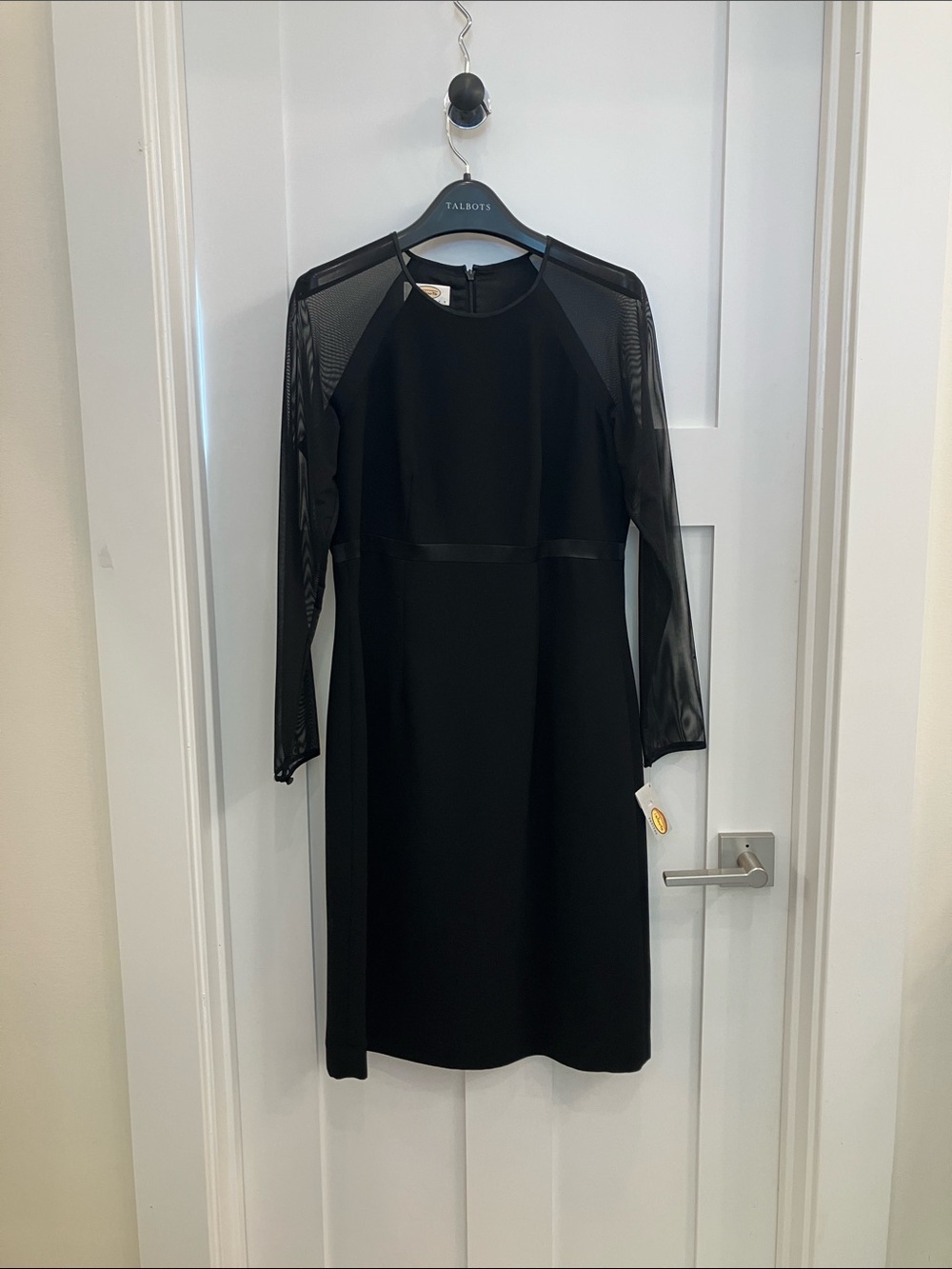 Talbots Black Long-Sleeve Mesh-Inset Shift Dress Vintage